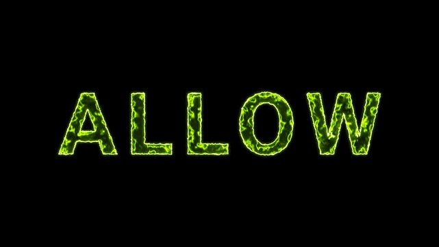 Allow Text Glowing Neon Green Energy Animation Isolated On Black Background
