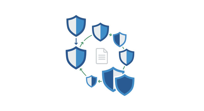 Blue Shields Arranged Around Document Icon.