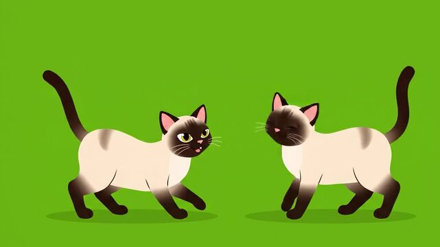 Animated siamese cats walking on green background pet animation project element