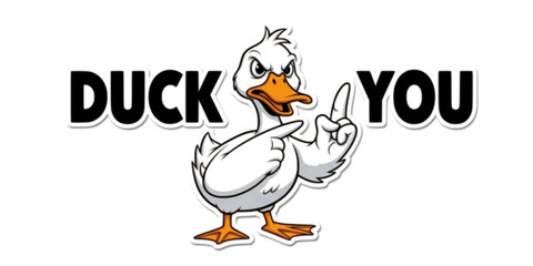 Defiant White Duck Showing Middle Finger Gesture on a transparent Background, Concept of Resolute Displeasure, Humorous Frustration, Bold Confrontation, and Personal Defiance Vector Illustration