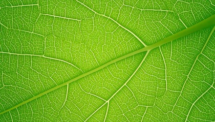 Obraz premium Vibrant green leaf texture close-up with natural veins and sunlight glow background