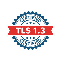 Obraz premium TLS 13 certified security badge with red banner and blue gear