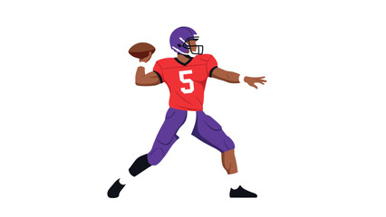 Obraz premium Professional American football player wearing a red jersey and purple helmet throwing the ball during an intense sports competition.