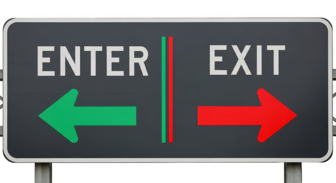 Road sign with enter exit arrows isolated on a transparent background