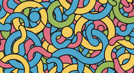 Colorful intertwined chain links pattern on transparent background