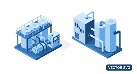 Obraz premium Isometric 3D Industrial Equipment and Hydrogen Storage Systems.