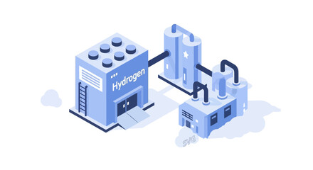 Hydrogen production facility with storage and processing units.