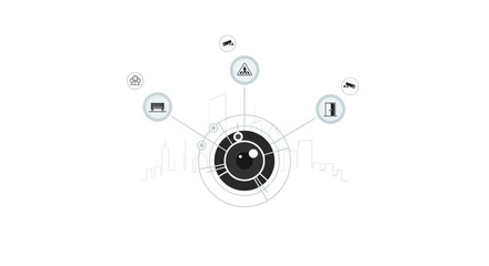 Fototapeta premium Camera Lens with Social Media Icons.