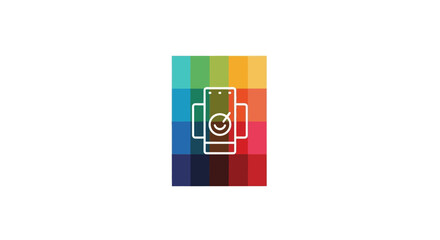 Camera Lens Icon on Rainbow Background.