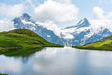 Fototapeta premium View on the famous Swiss mountains Eiger and Moench in the Bernese Highland