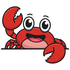 A cartoon red crab with big eyes and a friendly expression isolated on transparent background