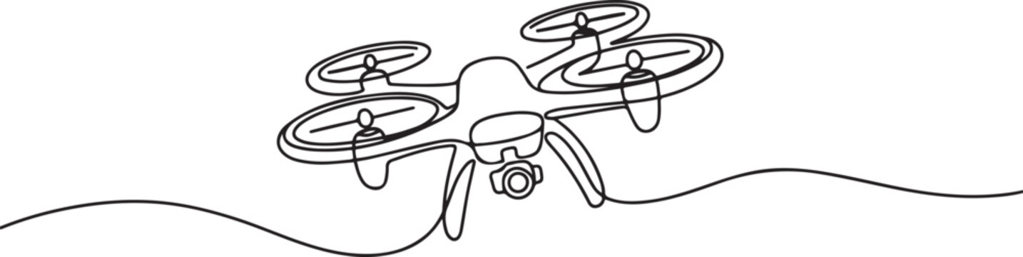 Continuous one line drawing of flying drone. One line drawing illustration of drone. Art icon drawing vector