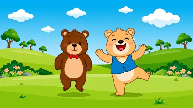 Cartoon bears celebrating in nature animation for kids educational purposes and children entertainment with playful characters