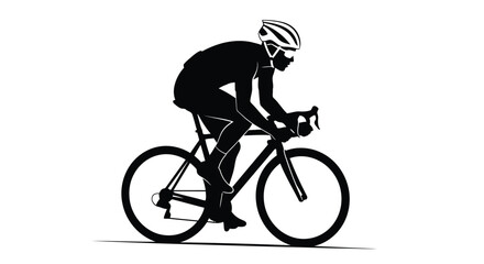 Obraz premium Silhouette of cyclist riding bicycle in minimalist black and white style