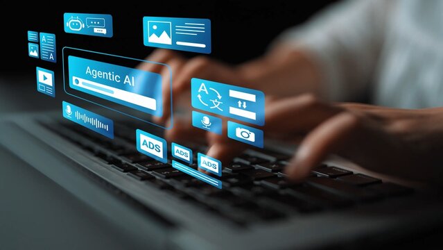 Digital Interaction Concept with Artificial Intelligence Interface on Laptop Showing Virtual Tools and Features in Modern Technology Environment Gluon.