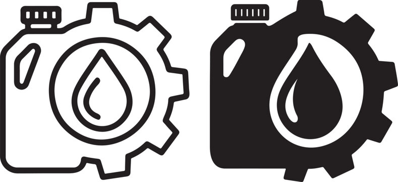 Bold oil change icon with gear circle outline.
