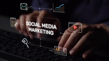 Social media marketing strategy with engagement metrics. Social marketing boosts media visibility....