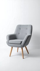 Modern gray chair with wooden legs.