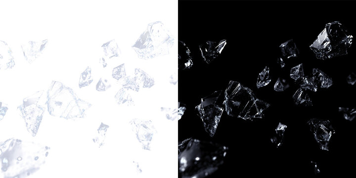 Shattered Glass Fragments Flying In Deep Space Background
