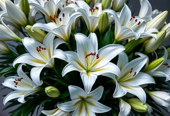 Obraz premium Elegant white lilies arranged in a lush bouquet, nature, floral art