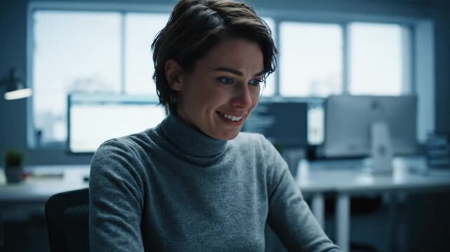 Focused businesswoman working diligently in modern office space