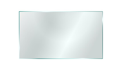 Realistic, transparent rectangular glass frame with shine and reflection. clear glass banner with glare, isolated on png background.