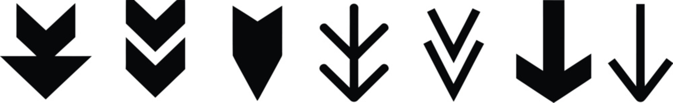 set of black downward arrow and chevron icons