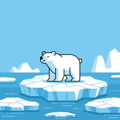 Fototapeta premium Polar Bear on Melting Ice Floe, Arctic Wildlife, Climate Change Concept