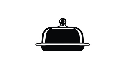 Obraz premium Black silhouette of a covered serving dish with a handle and knob on a white background