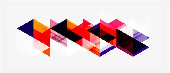 Obraz premium Abstract geometric shapes overlap, creating vibrant colorful pattern. Design features triangles, rectangles, dynamic composition.