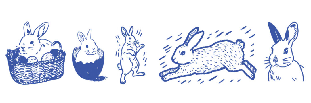 Collection of sketchy bunny doodles and easter rabbit symbols for seasonal designs