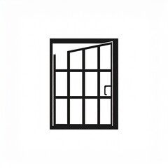 Simple Black Window Icon with Open Pane on White Background