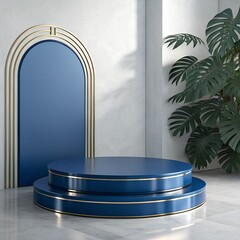 Luxury Blue Podium for Product Display with Copy Space