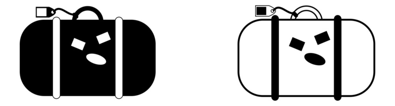 Icono de maleta de viajes. Ilustraci&oacute;n con estilo minimalista en blanco y negro. Vector para sitio web, app, viajes, folleto, y otros.