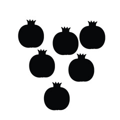 Six Pomegranate Icons in Solid Black Shape