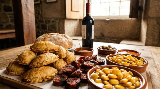 portuguese petiscos platter with chorizo lupini beans and codfish cakes video