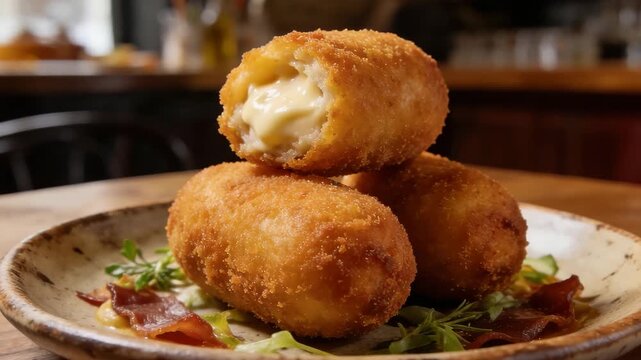 golden fried portuguese croquette served as spanish tapas video