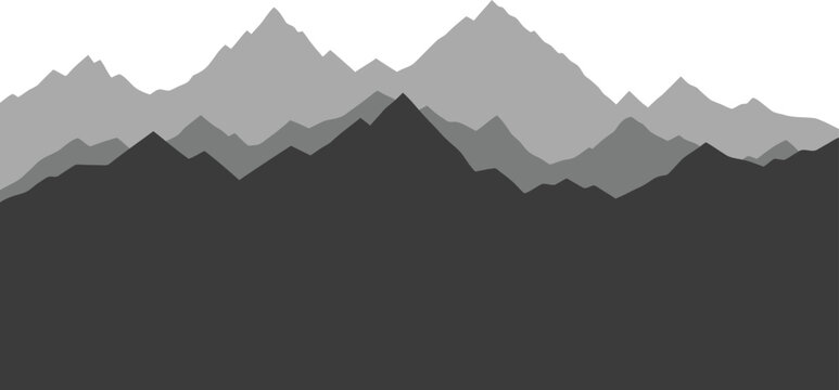Gray Mountains Silhouette Against White Background