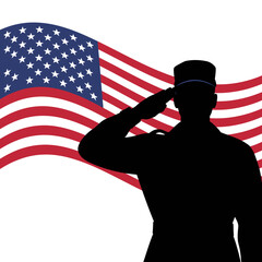 Soldier Saluting American Flag - Patriotism, Military Service, Freedom, USA