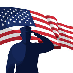 Soldier Saluting American Flag - Patriotism, Military Service, Freedom