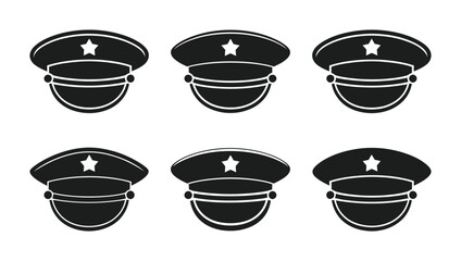 Fototapeta premium Vector illustration of six police hats with stars and badges