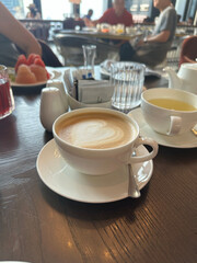 hot cup of latte in the morning 