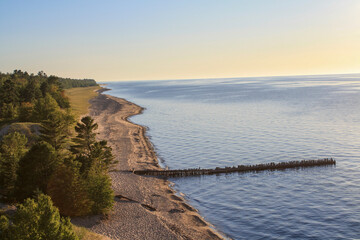 Sunset view from cliff over looking Lake Michigan with sand dunes