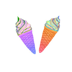 illustration of two ice cream cones without background