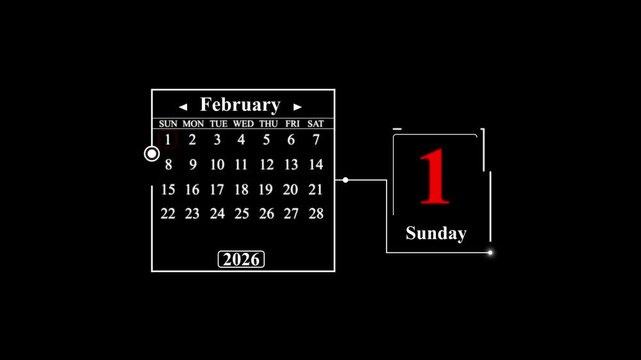 February 1st 2026 Sunday Calendar Display. A very important date in the calendar. Signing a day on a calendar.