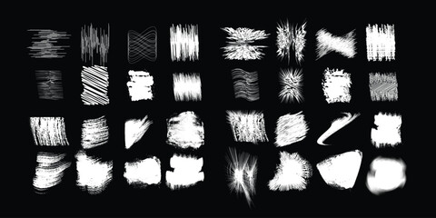 Naklejka premium Collection of white abstract brush strokes and on black