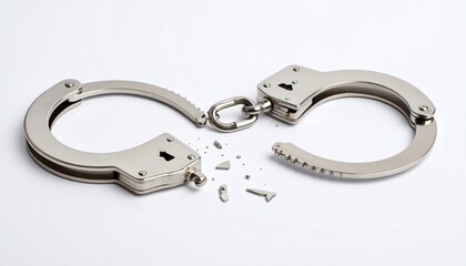 Broken metal handcuffs with shattered chain