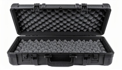 Open black protective case with foam padding