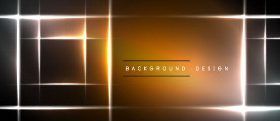 Fototapeta premium Abstract neon lights form geometric shapes. Bright orange glow contrasts dark background. Minimalist design suggests modern aesthetic.