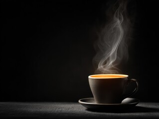 espresso cup with rising steam isolated on a black background